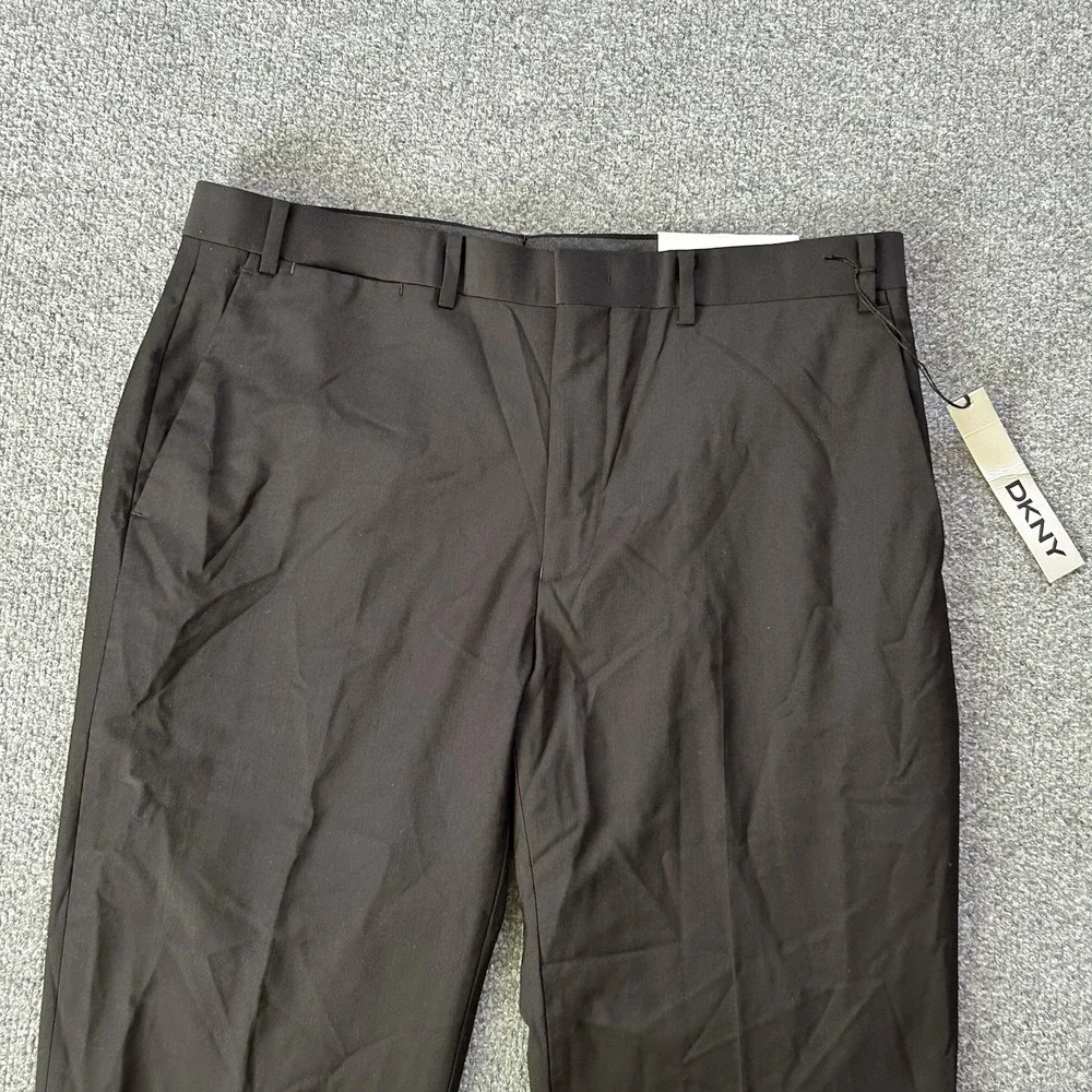 DKNY Pant Men 36 X34 Black Wool Blend Stretch Flat Front Trouser Suit Separate 1